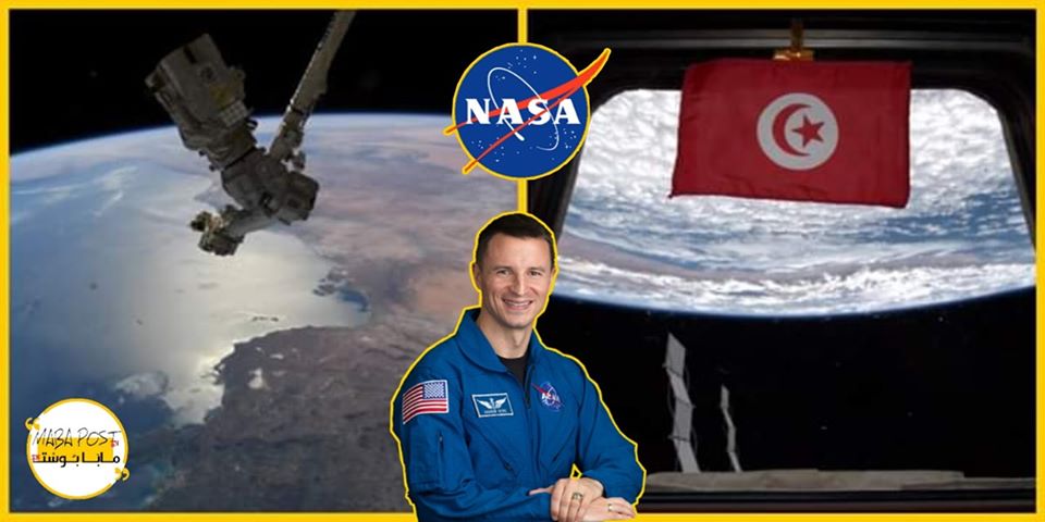 رائد الفضاء أندرو مورغان يتوسّط الصورتان اللتان إلتقطهما من الفضاء بخصوص عبور اكسبيديشن 62 لتونس وشمال إفريقيا